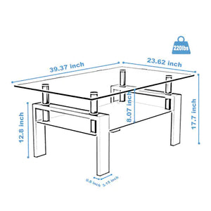 Rectangle Black Glass Coffee Table, Clear Coffee Table, Modern Side Center Tables For Living Room, Living Room Furniture Rieworkes