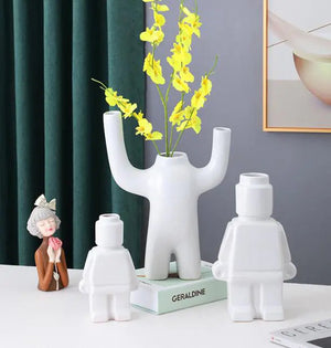 Creative Ceramic Robot Vase Modern Decor Home Desktop Small Robot Upright Dried Flower Vase Living Room Decoration Accessories Rieworkes