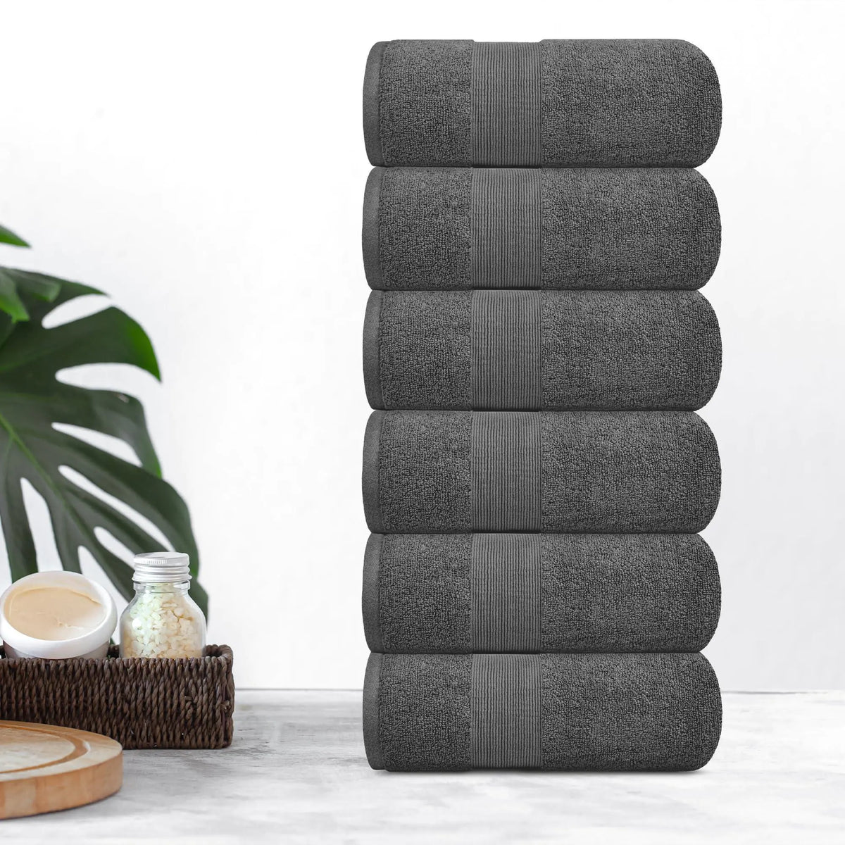 Resort Collection Soft Hand Towels 16x27 in 6 Pack Smoke Grey Luxury Hotel Rieworkes