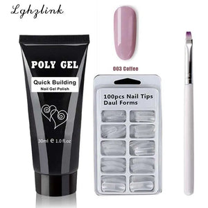 French Nail Art Poly Gel Kit with UV Brush and Nail Tips Rieworkes