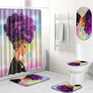 African Woman Bathroom Set with Shower Curtain and Mats Mimarta