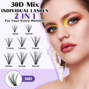 Lash Extension Kit for Beginners 280pcs Eyelash Extension Kit 30D 9-16 Mixed Lash Clusters Kit D Curl Lash Kit with Lash Bond and Seal Individual Lashes Kit DIY (KIT,30D-D-9-16MIX) Lash Cluster Kit-30D-D 9-16MIX Rieworkes