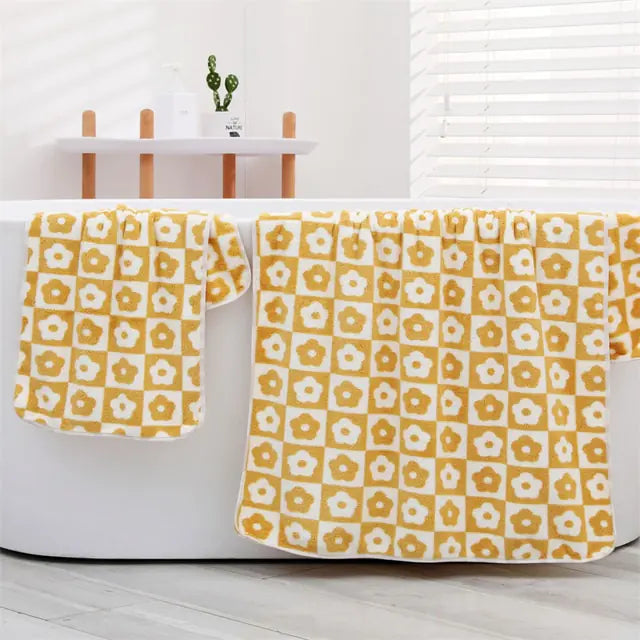 Cute Plaid Flowers Microfiber Towel Bath Towel Soft  Face Towels Rieworkes