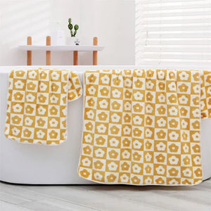 Cute Plaid Flowers Microfiber Towel Bath Towel Soft  Face Towels Rieworkes