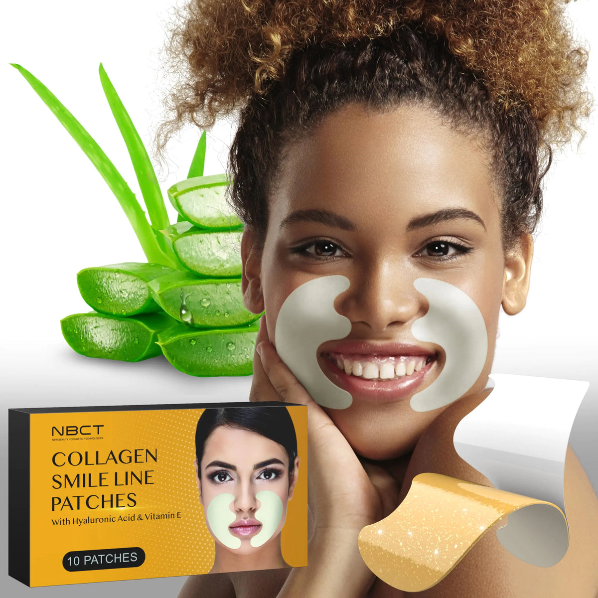 NBCT Collagen Smile Line Wrinkle Patches with Hyaluronic Acid Aloe Vera Vitamin E Skin Safe & Botox Alternative Mimarta