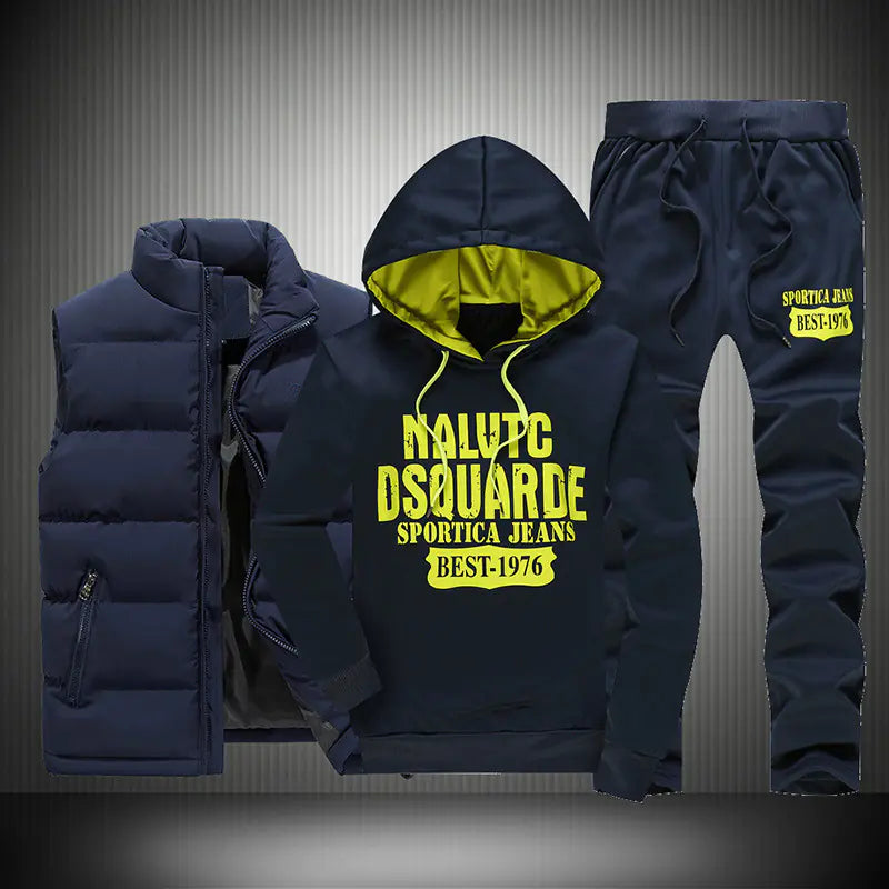 Men's Hooded Sweatshirt and Down Jacket Three-Piece Set Mimarta