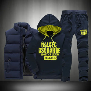 Men's Hooded Sweatshirt and Down Jacket Three-Piece Set Mimarta