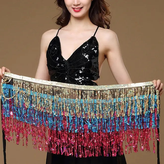 Four-Layer Fringed Waist Scarf for Belly Dance Costume Mimarta