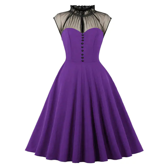 Elegant 1950s Embroidered Mesh Retro Party Dress Mimarta