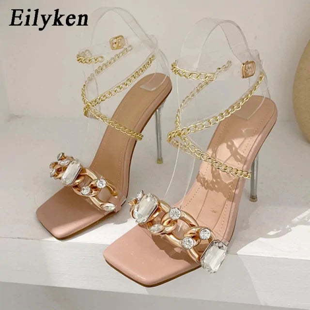 Crystal Chain Transparent Heels Rieworkes