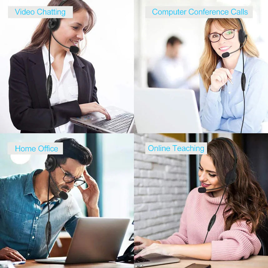USB Headset Headphone With Microphone Noise Cancelling For PC Computer Call Chat Rieworkes
