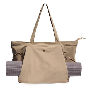 ESVAN Yoga Tote Bag for Women Shoulder Bags Drawstring for Office Workout Travel Carryall Pilates Gym and Beach (Khaki) Mimarta