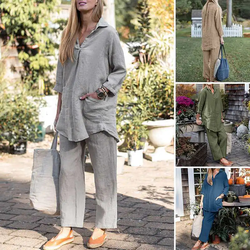 2023 Elegant Casual Loose Shirt and Wide Leg Pants Set Mimarta
