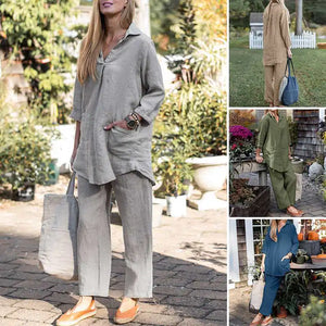 2023 Elegant Casual Loose Shirt and Wide Leg Pants Set Mimarta