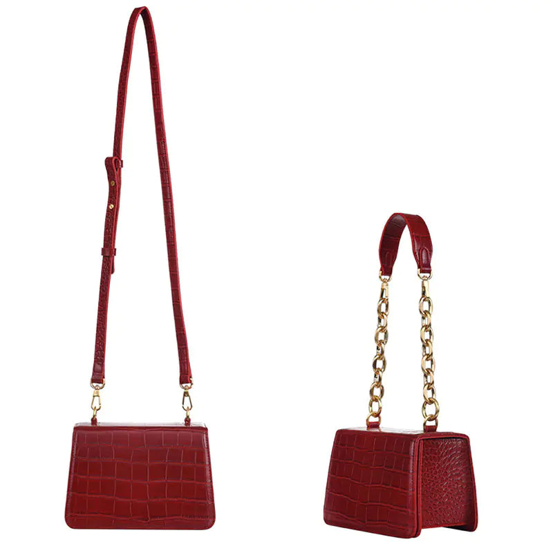Autumn Pattern Chain Tote Bag - Vintage Square Shoulder Bag Mimarta