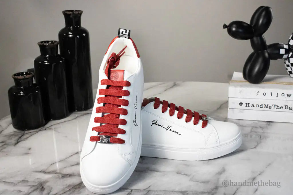 Versace White Red Vitello Leather Gianni Versace Signature Sneakers Mimarta
