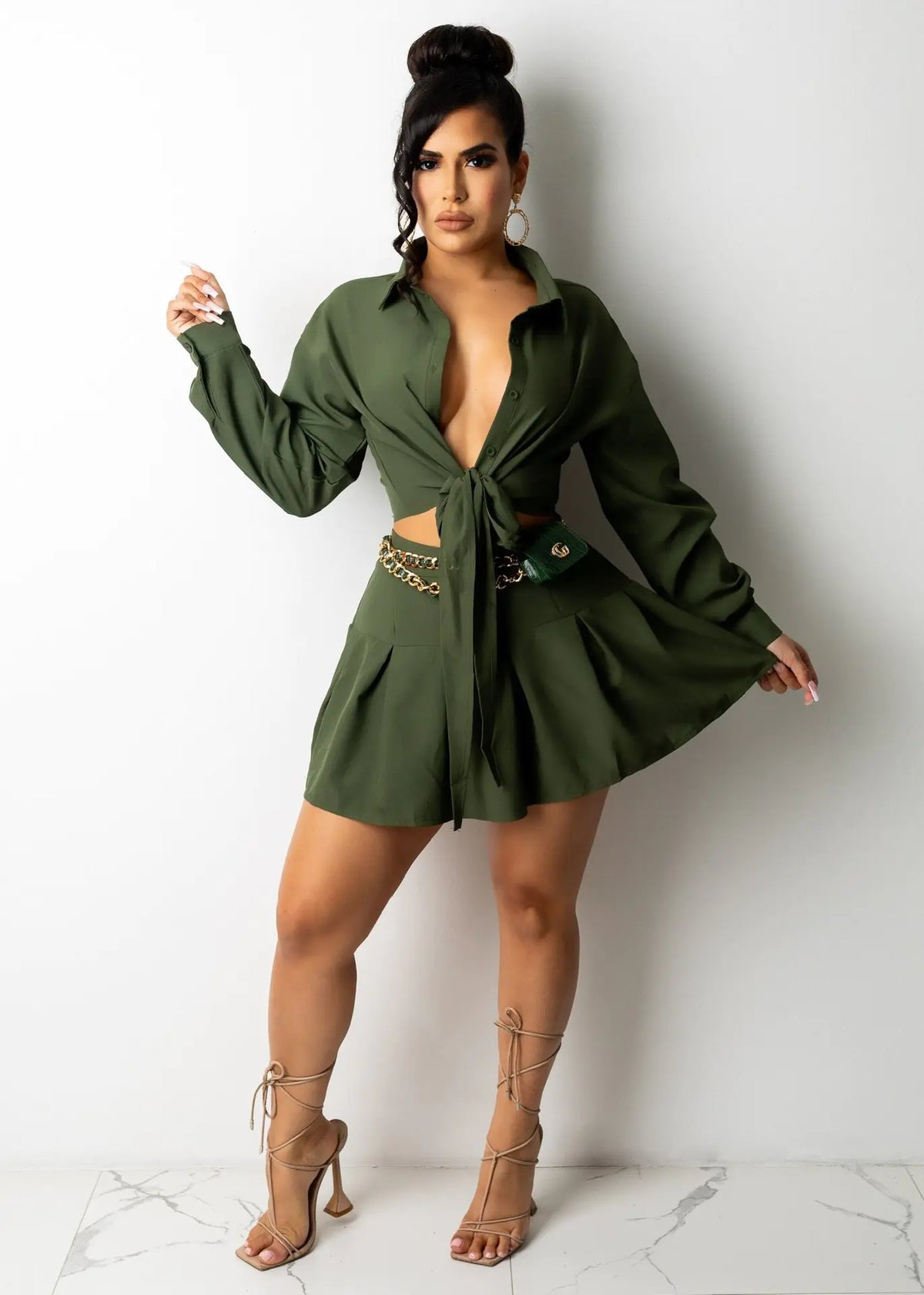 CM2153 Women's Fashion Cardigan and Pleated Skirt Set Mimarta