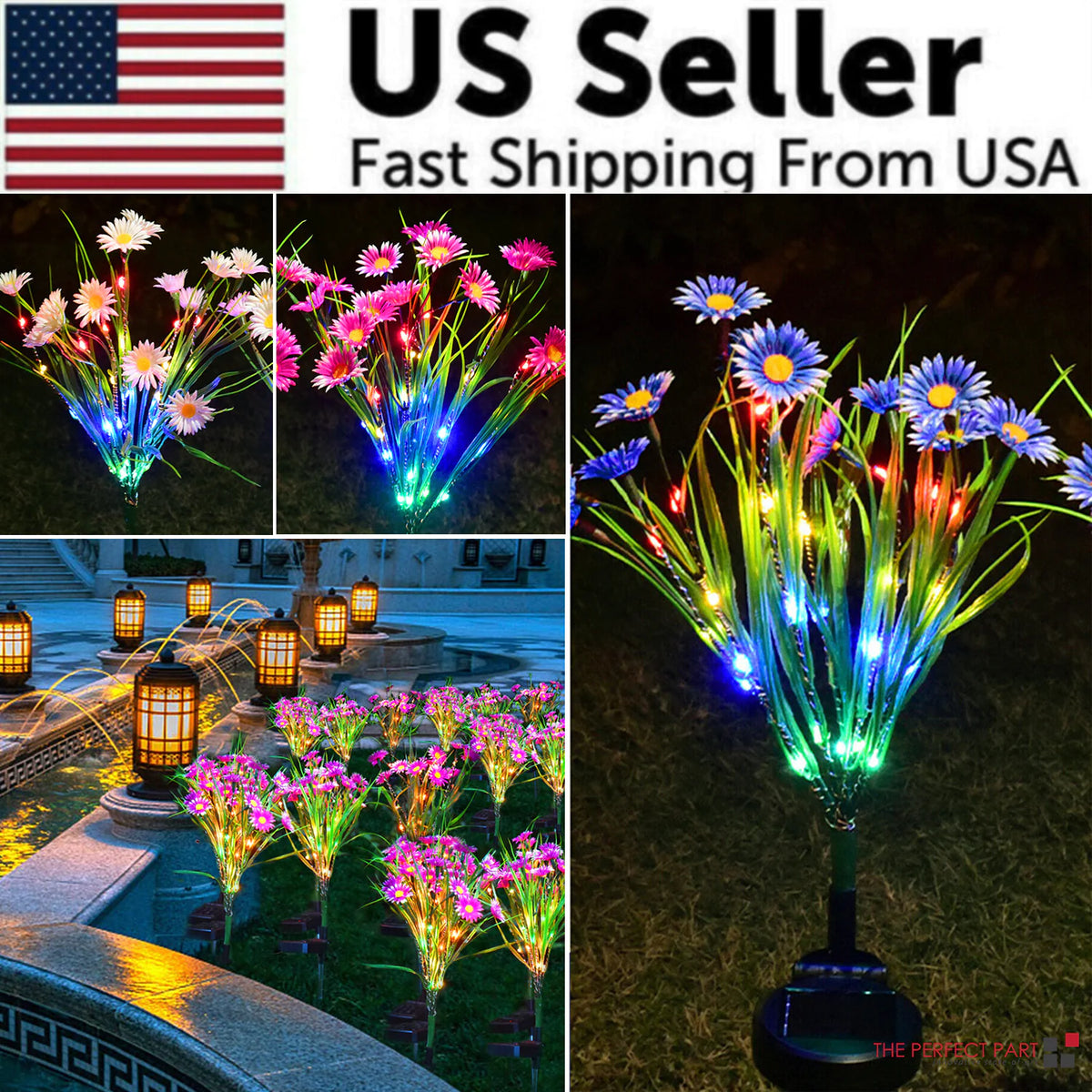 Solar Garden Lights LED Flower Stake Lamp Outdoor Yard Waterproof Patio Decor Mimarta