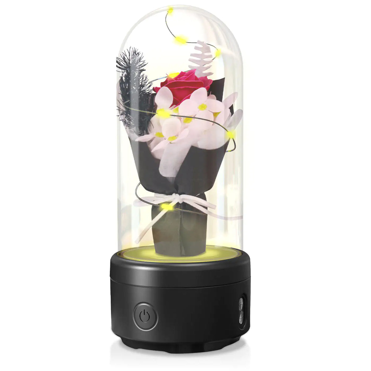 Creative 2 In 1 Bouquet LED Light And Bluetooth-compatible Speaker Mother's Day Gift Rose Luminous Night Light Ornament In Glass Cover Rieworkes