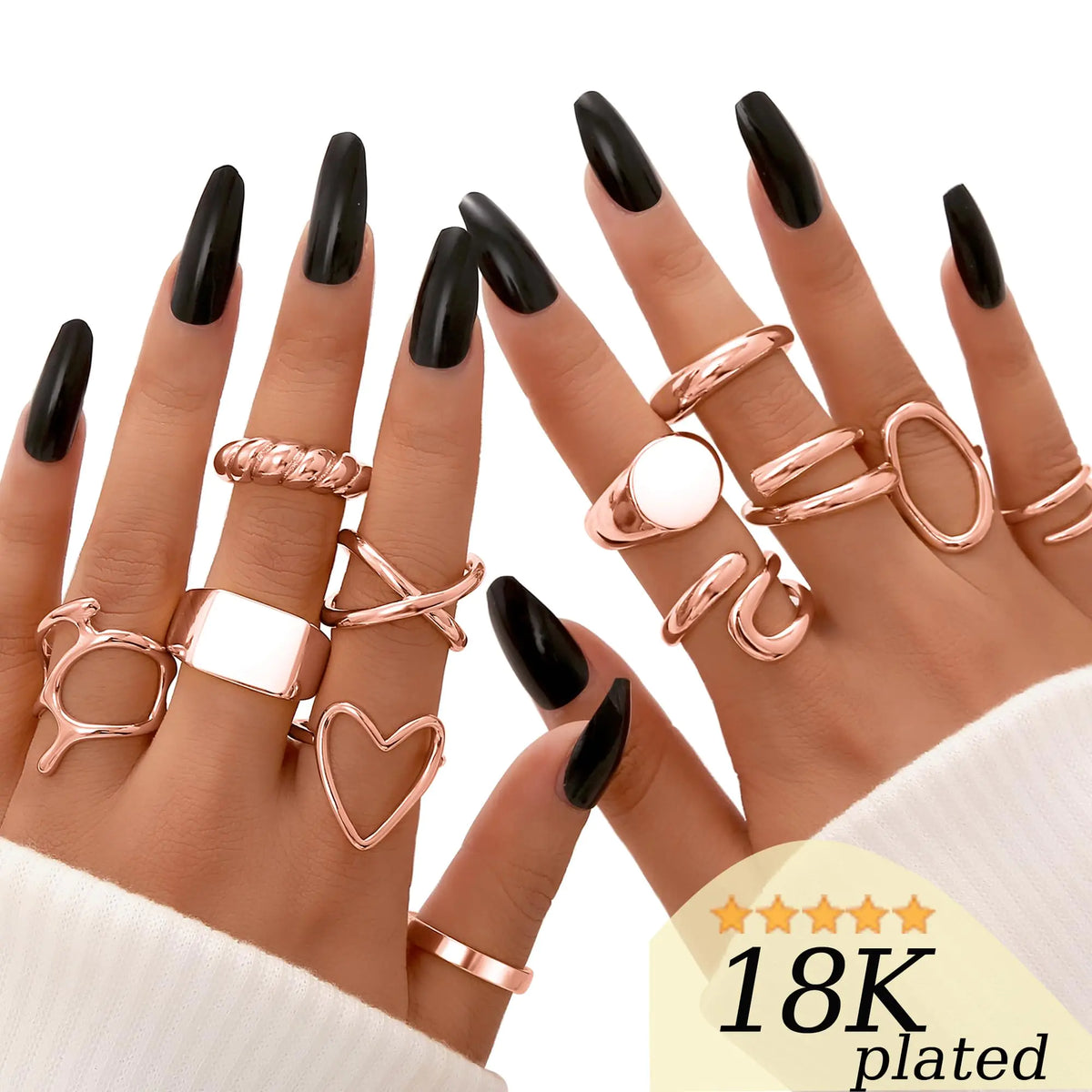 FAXHION 12PCS Gold Stackable Rings Set for Women, 18K Gold Plated Open Stacking Knuckle Ring, Adjustable Chunky Signet Rings for Gift 1-Rose-12pcs Rieworkes