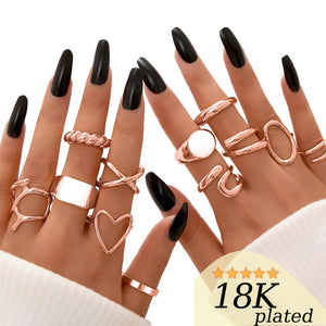 FAXHION 12PCS Gold Stackable Rings Set for Women, 18K Gold Plated Open Stacking Knuckle Ring, Adjustable Chunky Signet Rings for Gift 1-Rose-12pcs Rieworkes