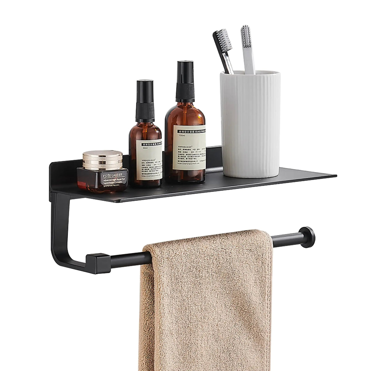 JOOM Hand Towel Holder for Bathroom -Paper Towel Holder Wall Mount - for Bathroom Black Paper Towel Holder with Shelf -Kitchen Towel Holder Black Mimarta