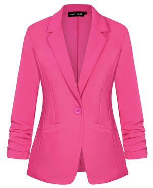 MINTLIMIT Womens Casual Pink Blazer 3/4 Stretchy Ruched Sleeve Suits Jacket Dressy Lapel Open Front Blazer Suit Formal Work OfficeS Rieworkes