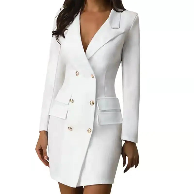 Elegant White Double-Breasted Suit Dress Rieworkes