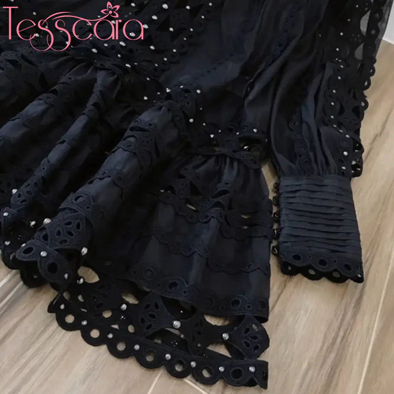 TESSCARA Women's Luxury Elegant Beaded Turtleneck Dress Mimarta