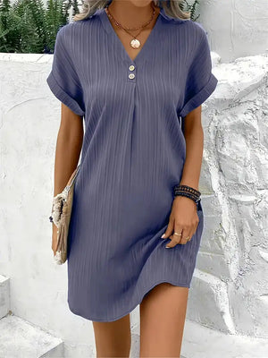 Elegant Two Buttons V-Neck Pullover Dress Rieworkes