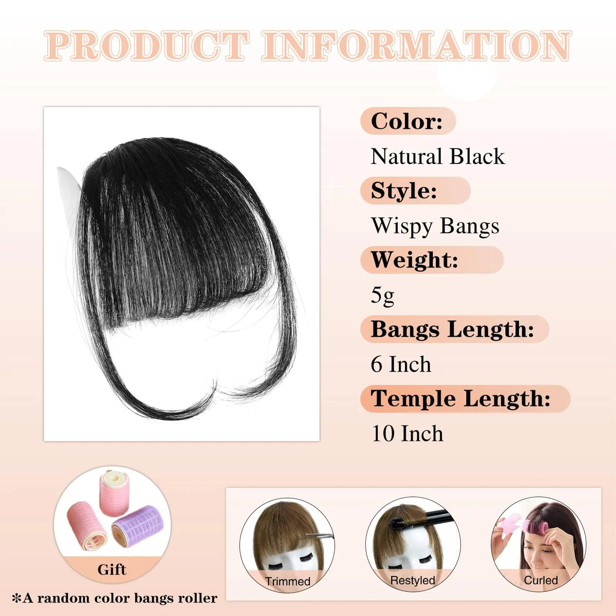 NAYOO Bangs Hair Clip in Bangs 100% Real Human Hair Extensions Natural Black Wispy Bangs Clip on Air Bangs for Women Fringe with Temples Hairpieces Curved Bangs for Daily Wear Rieworkes