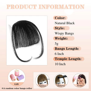 NAYOO Bangs Hair Clip in Bangs 100% Real Human Hair Extensions Natural Black Wispy Bangs Clip on Air Bangs for Women Fringe with Temples Hairpieces Curved Bangs for Daily Wear Rieworkes