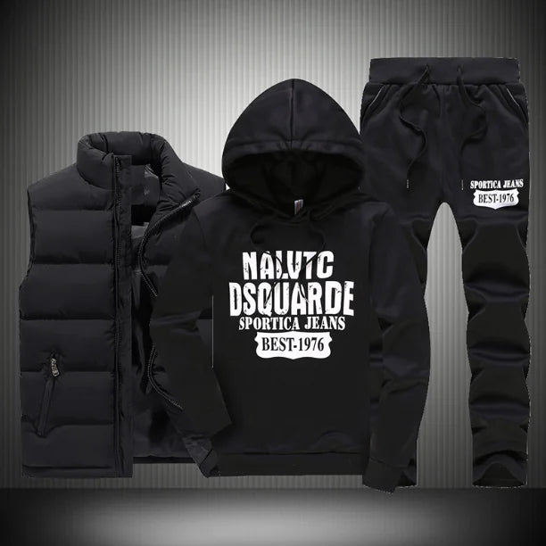 Men's Hooded Sweatshirt and Down Jacket Three-Piece Set Mimarta