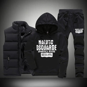 Men's Hooded Sweatshirt and Down Jacket Three-Piece Set Mimarta