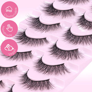 Lashes Wispy Natural False Eyelashes Mink Lashes 7 Pairs Cat Eye Lashes 3D Soft Lightweight Lashes Reusable Strip Lashes by EYDEVRO Wispy C Curl Rieworkes