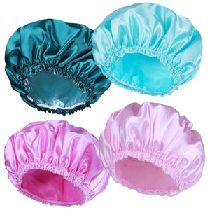 Shower Caps for Women, 4 PCS Elastic and Reusable Bath Caps, Double Waterproof Layers Shower Cap, Bathing Shower Caps, Environmental Protection Hair Bath Hat - Solid Color Solid Color 4 PCS/Set Rieworkes