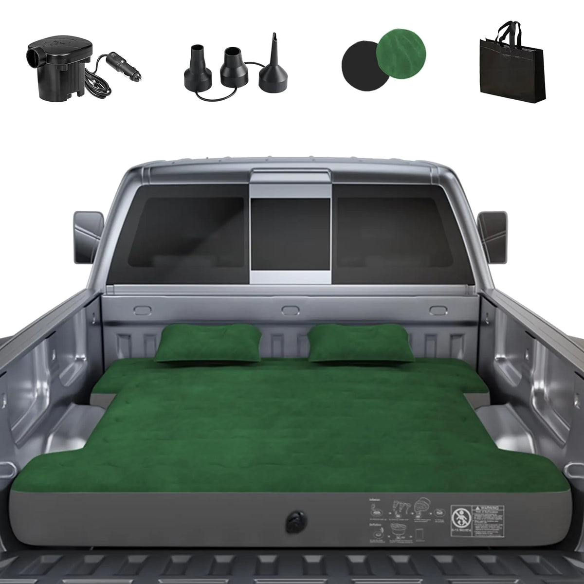 Uncle elk Truck Bed Air Mattress Full Size Truck Beds Inflatable Air Mattress Bed with Air Pump 2 Pillows Carry Bag Pickup Bed Air Mattress for Chevrolet Silverado Dodge Ram Ford Green Rieworkes