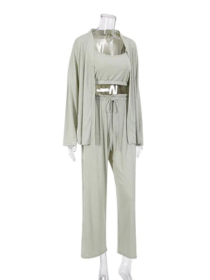Ribbed Drop Sleeves Sleepwear Women Set Rieworkes