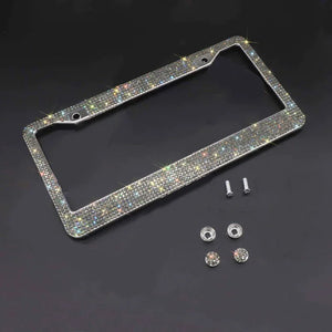 2PCS Bling License Plate Frame Glitter Crystal Sparkling Rhinestone Diamond Caps Rieworkes