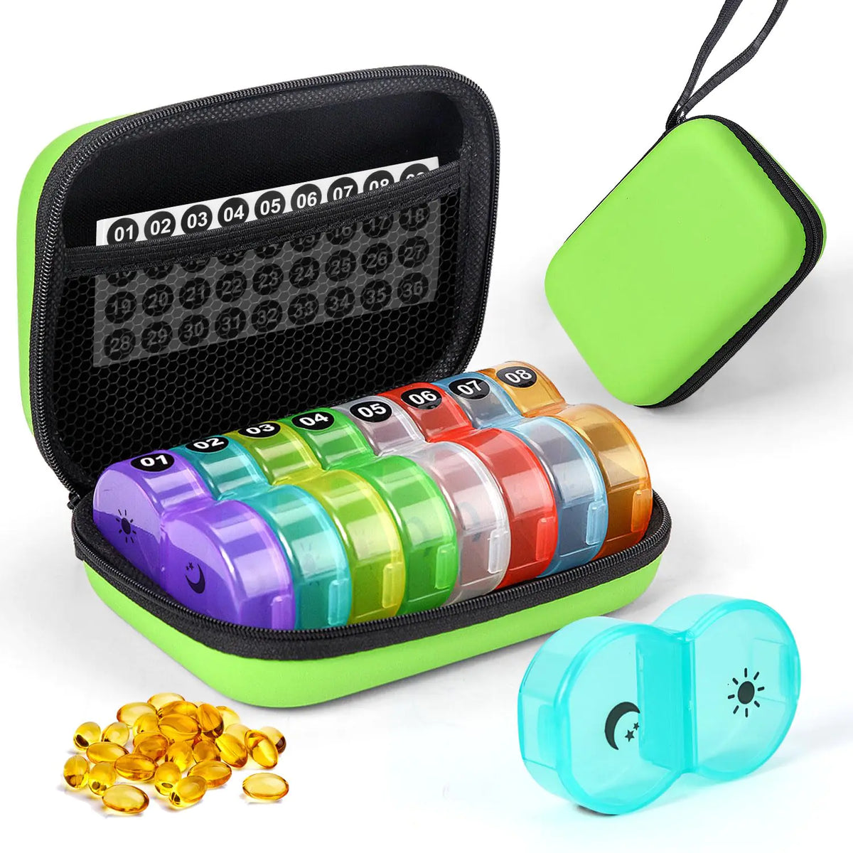 Weekly Pill Organizer Box 2 Times a Day Pill Box AM PM with 8 Daily Pocket Case Travel Pill Box with Portable Hard Case Handy Medicine Box 7 Day Holds Vitamin Cod Liver Oil & Supplement Mimarta