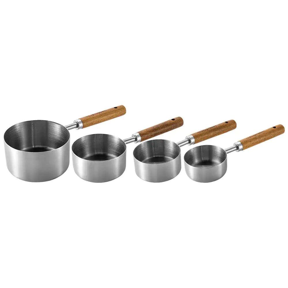 Wooden Handle Stainless Steel Measuring Cups Set Rieworkes