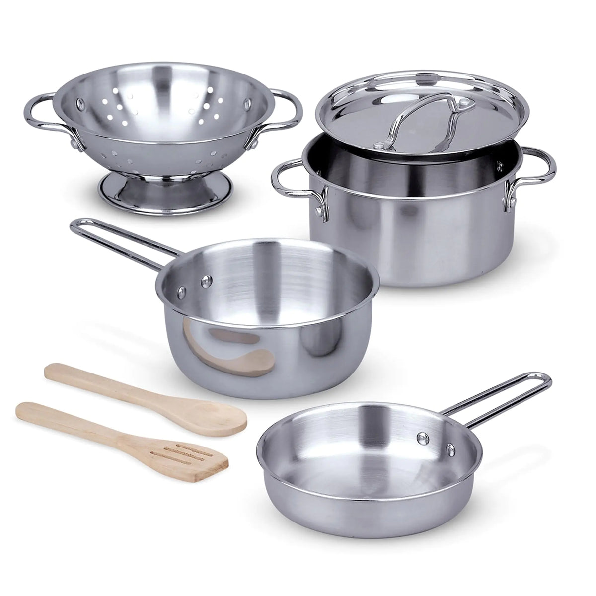 Melissa & Doug Stainless Steel Pots and Pans Pretend Play Kitchen Set for Kids (8 pcs) | Kids Kitchen Accessories Set Toy Pots And Pans For Kids Kitchen Cooking Toys For Kids Ages 3+ Rieworkes