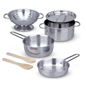 Melissa & Doug Stainless Steel Pots and Pans Pretend Play Kitchen Set for Kids (8 pcs) | Kids Kitchen Accessories Set Toy Pots And Pans For Kids Kitchen Cooking Toys For Kids Ages 3+ Rieworkes