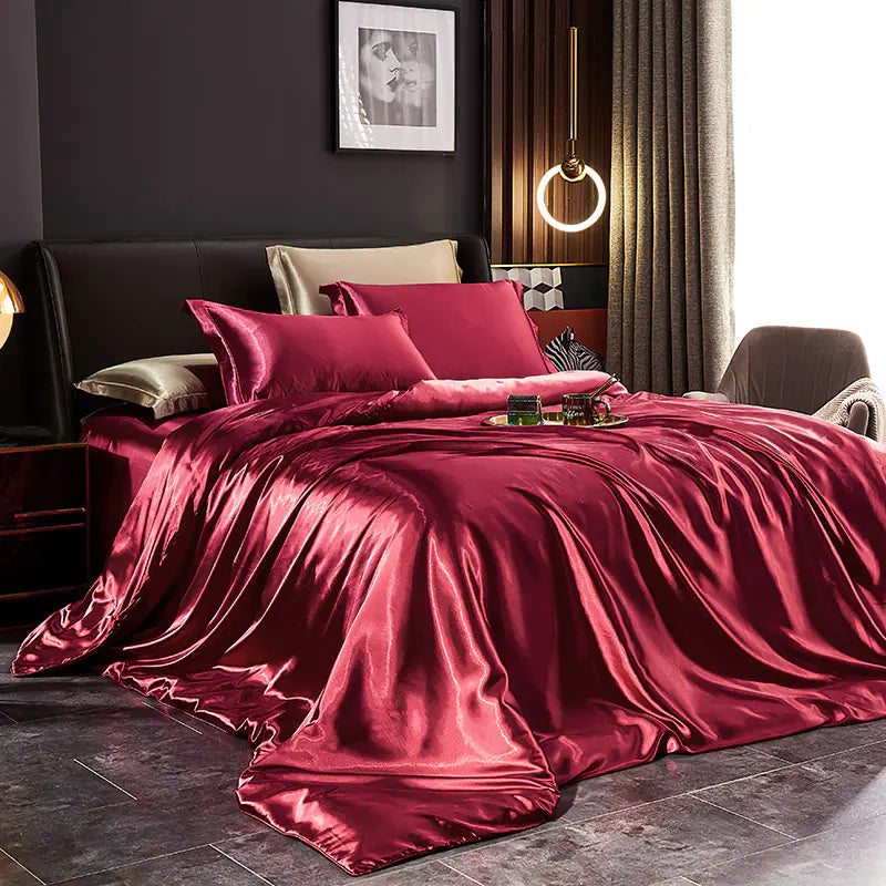 Luxury Silk Bedding Set with Solid Color Duvet Cover Mimarta