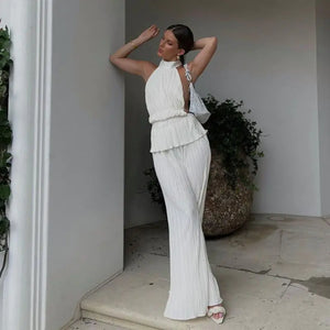 Elegant High Waist Wide Pants Set Rieworkes
