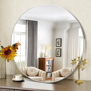 Silver Round Mirror 42 Inch Wall Mounted Round Mirror Aluminum Alloy Metal Frame Wall Mirror Round Bathroom Mirror Round Mirror for Bathroom Entryway Living Room Large Mirror for Over Sink Mimarta