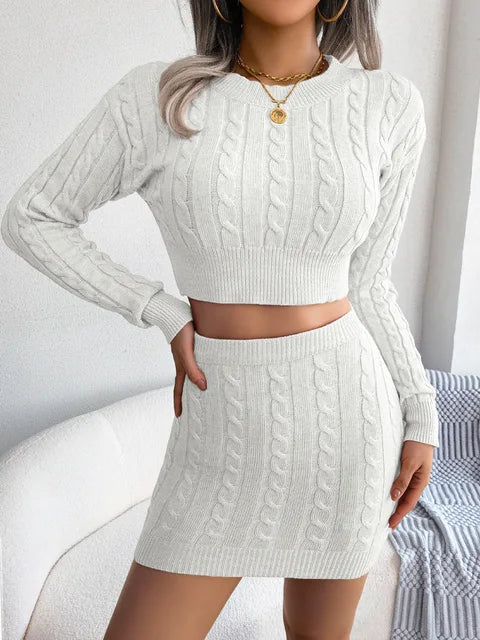 Slim Two Piece Set Twist Sweater Knit Skirt Rieworkes