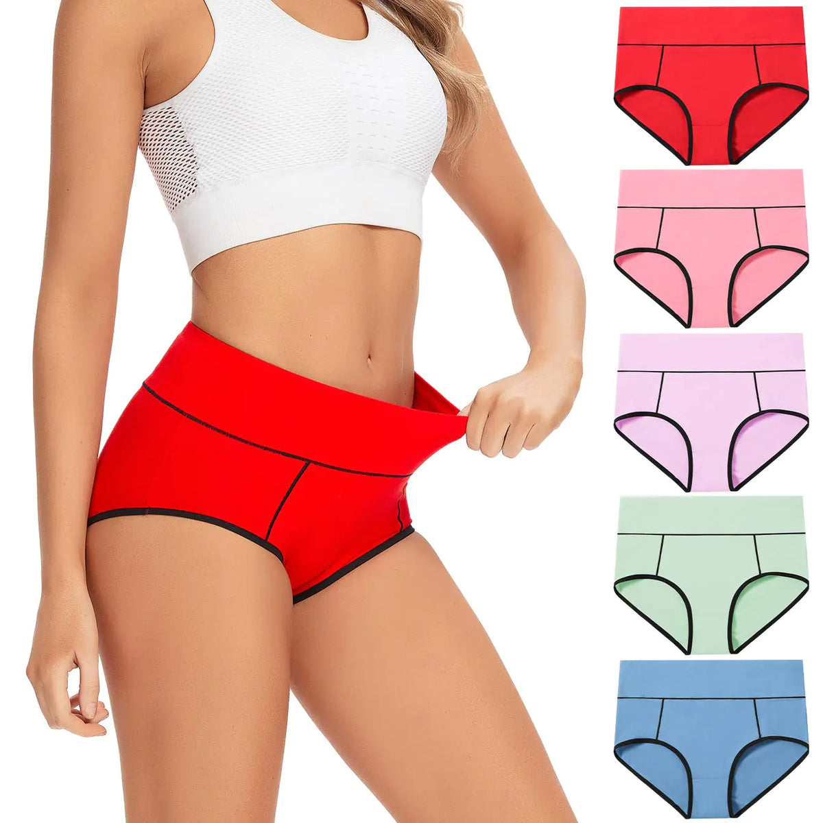 POKARLA Womens Cotton Underwear High Waist Full Coverage Briefs Soft Breathable Postpartum Panties Stretch Underpants X-Large Multicolored-03-5pack Rieworkes