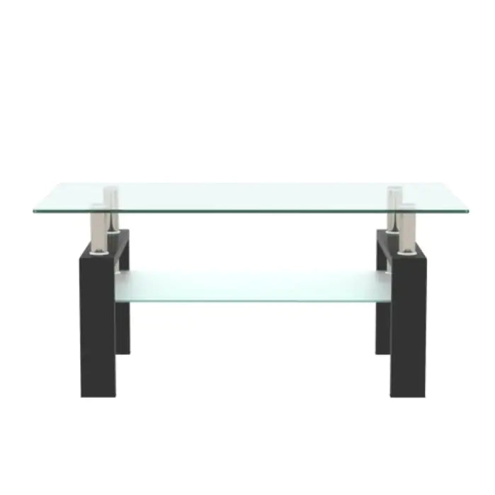 Rectangle Black Glass Coffee Table, Clear Coffee Table, Modern Side Center Tables For Living Room, Living Room Furniture Rieworkes