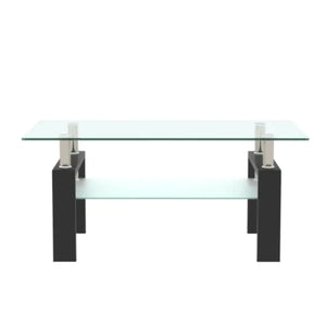 Rectangle Black Glass Coffee Table, Clear Coffee Table, Modern Side Center Tables For Living Room, Living Room Furniture Rieworkes